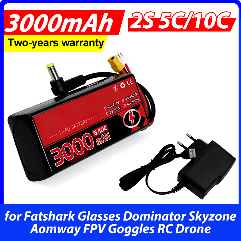 Batterie Lipo 3000MAH 2S 5C 10 - Skyzone Sky04X Pro Oled Fpv Goggles avis et prix